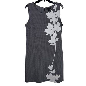 Worthington Career Sheath Dress Size Lrg Black White Floral Stretch Midi EUC